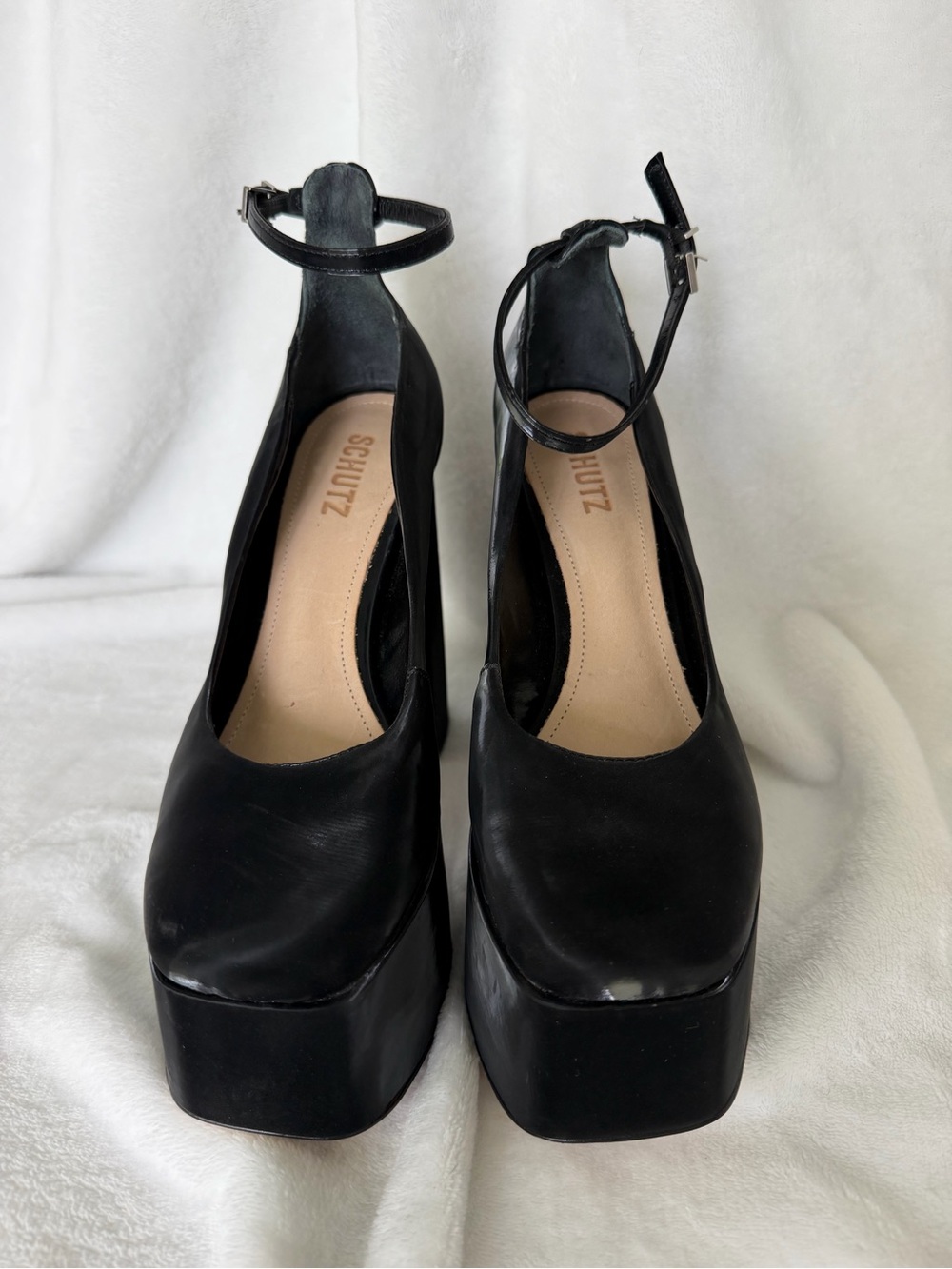 SCHUTZ Black Platform Ankle-Strap Heels